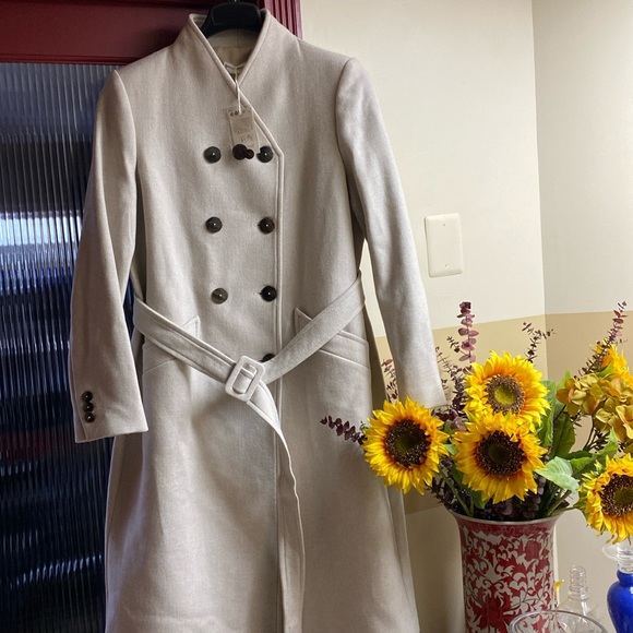 Italian Wool Long Nude Color Belted Coat New With Tags